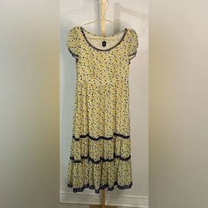 Ochirly -Floral Tiered Midi Dress Blue Yellow Boho Cottagecore Size M